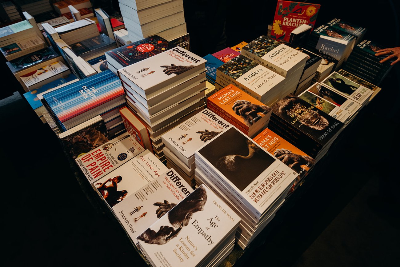 Stacks of books on a table